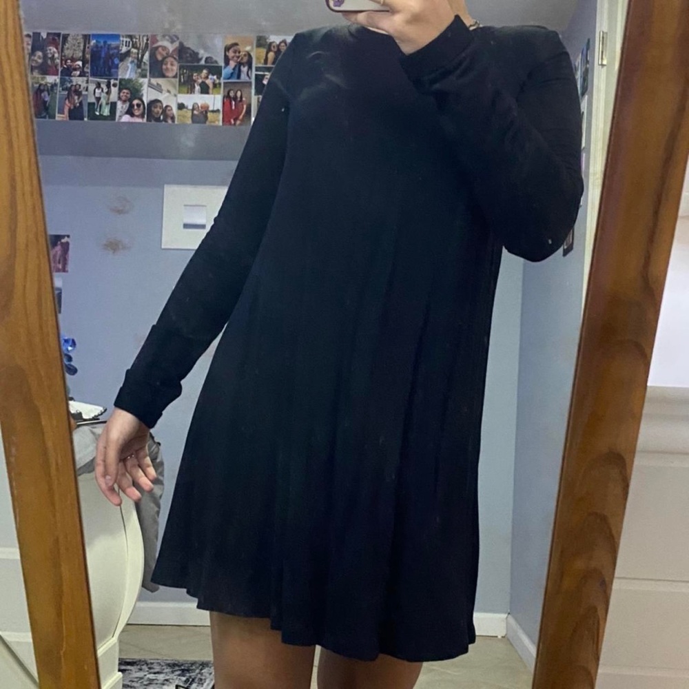 long sleeve black skater dress